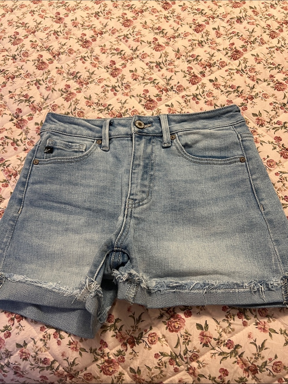 KanCan Light Blue Distressed Frayed Hem Denim Shorts